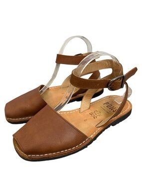 Pons Avarcas ankle strap tan leather sandals size 8